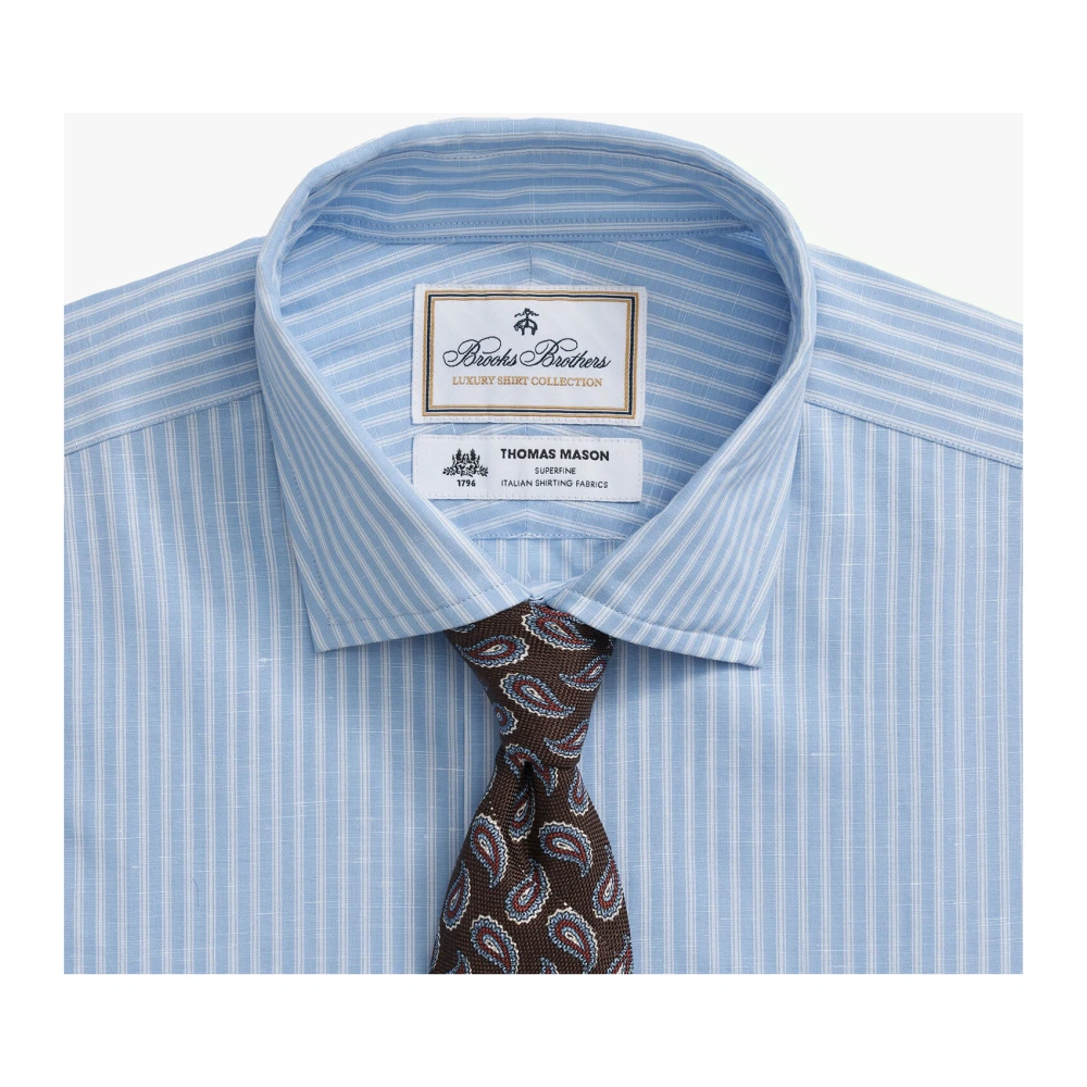 Brooks Brothers Lichtblauw gestreept overhemd van katoen en linnen regular fit met Engelse spread collar Blue Heren