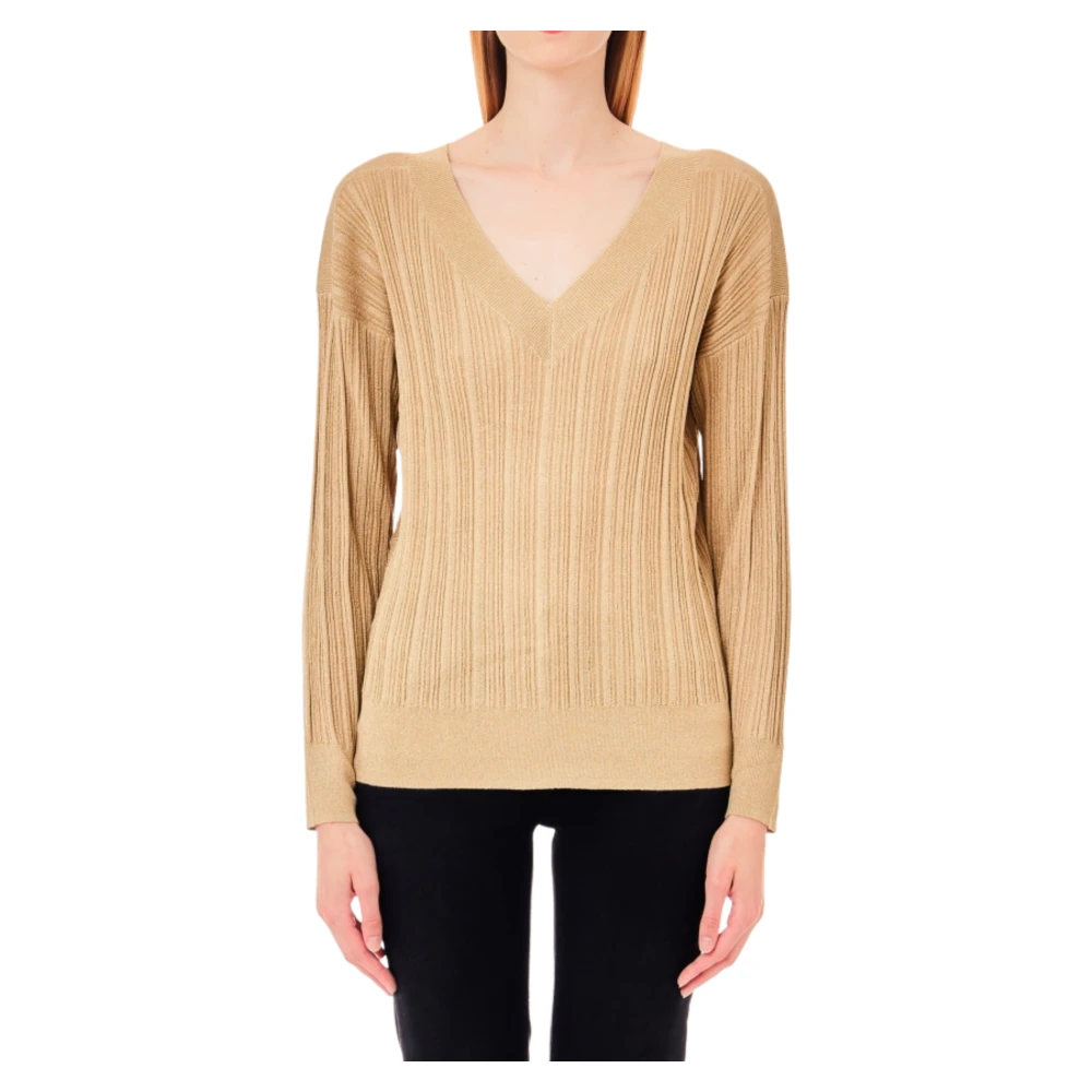Guld V-hals Lurex Sweater