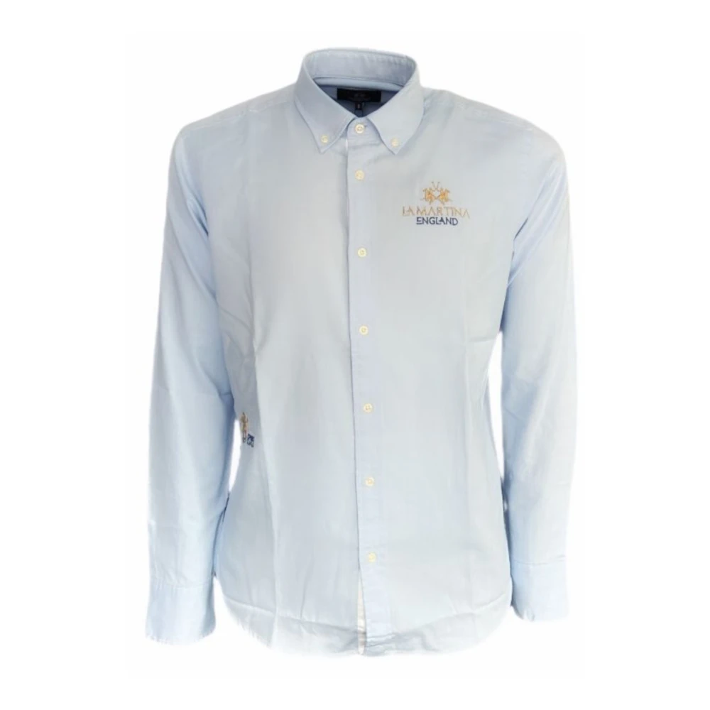 LA MARTINA Blauw Herenshirt met Voor- en Achterlogo Blue Heren
