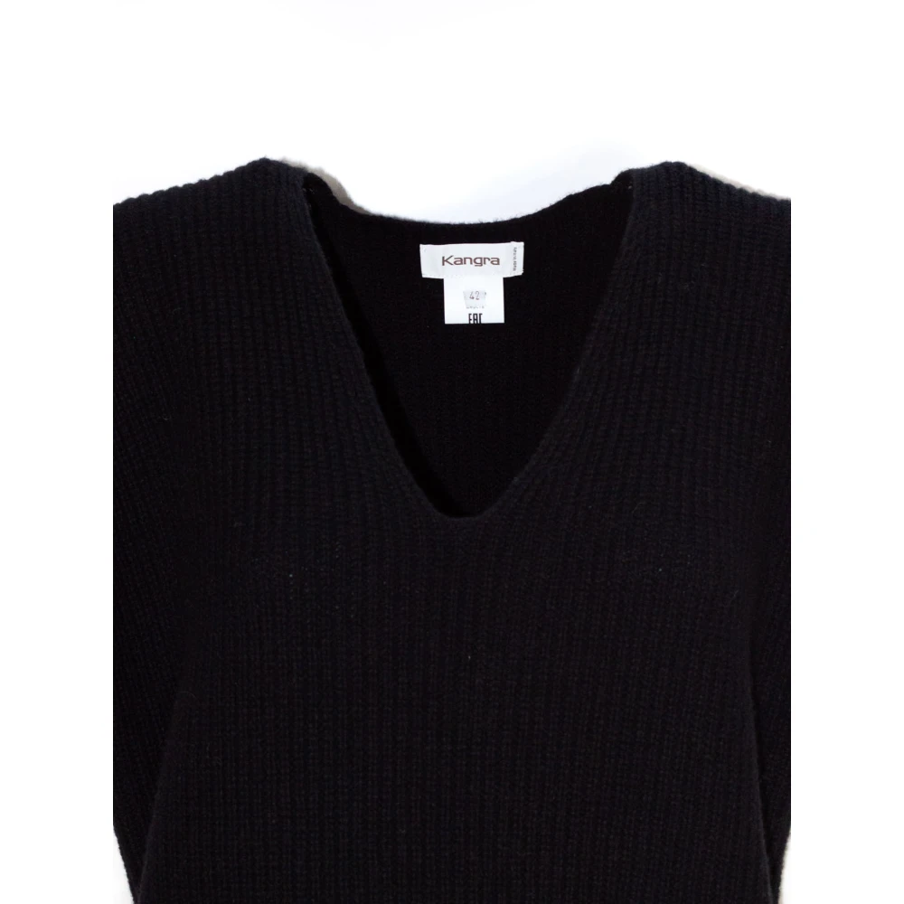 Kangra Zwarte Wollen V-Hals Mouwloze Trui Black Dames