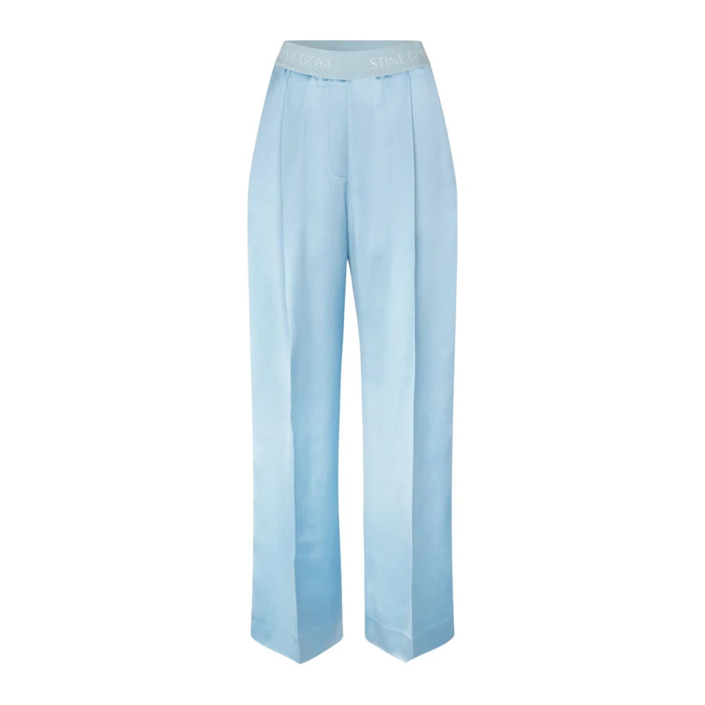 Stine Goya Blue Wide Trousers, Female, S, Luxurious Heavy Satin Wide-Leg Trousers