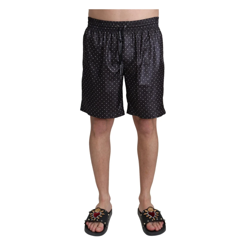 Dolce & Gabbana Men's Black Polka Dot Beachwear Swimwear