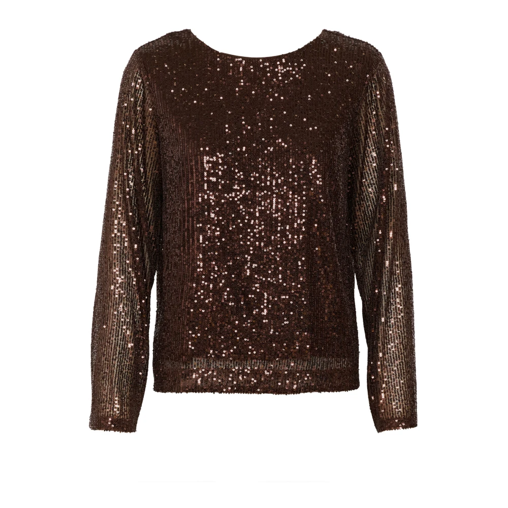 Part Two Paillettenblouse met V-hals achter Brown Dames