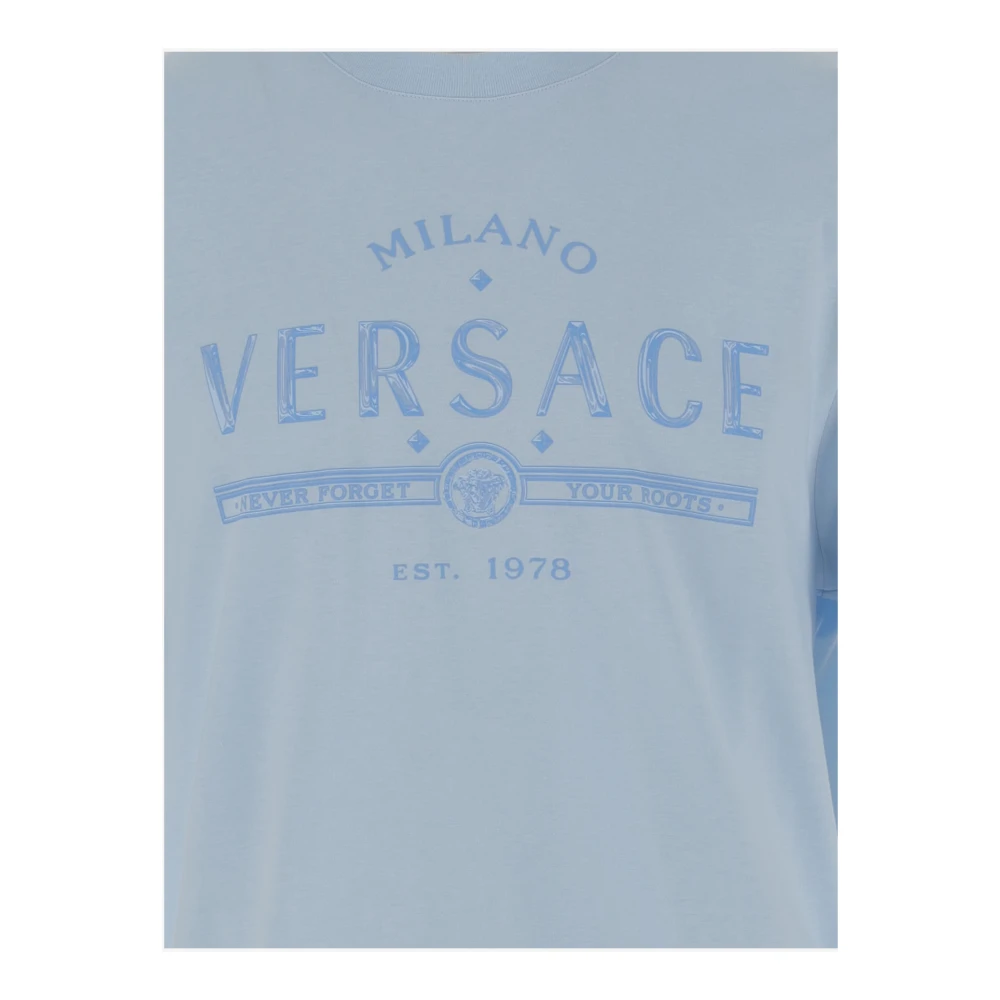 Versace Katoen Crew Neck Logo Print T-shirt Blue Heren