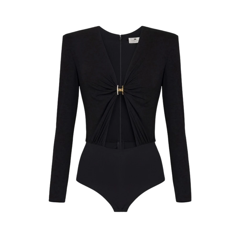 Elisabetta Franchi Zwarte Jersey Bodysuit met Cut-out Black Dames