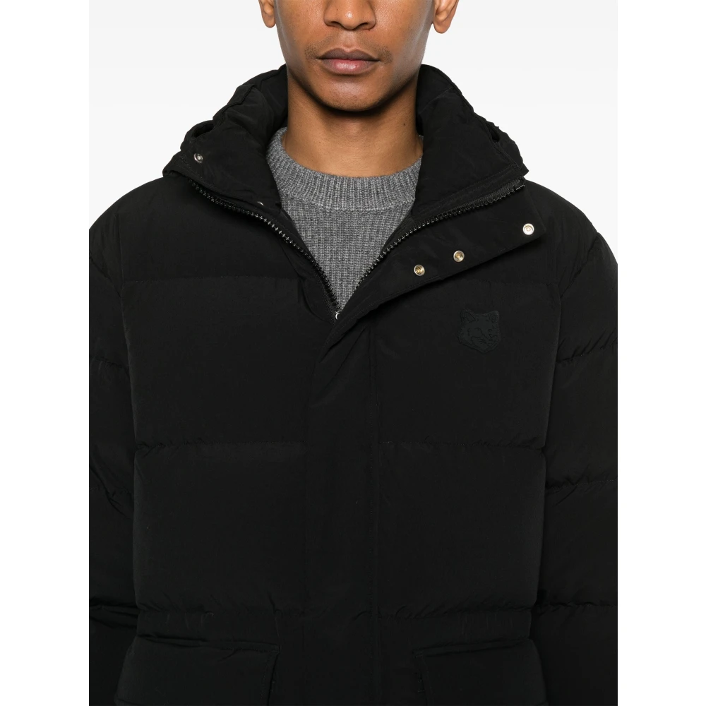 Maison Kitsuné Zwarte gewatteerde jas met capuchon Black Heren