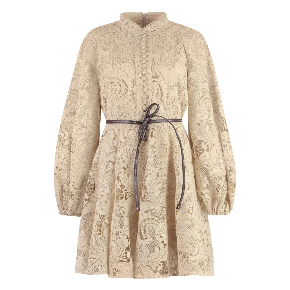 Zimmermann Broderie Anglaise Katoenen Jurk met Riem Beige Dames