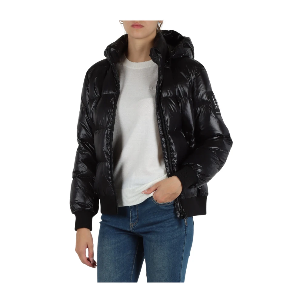 Armani Exchange Korte gewatteerde jas met logopatch Black Dames