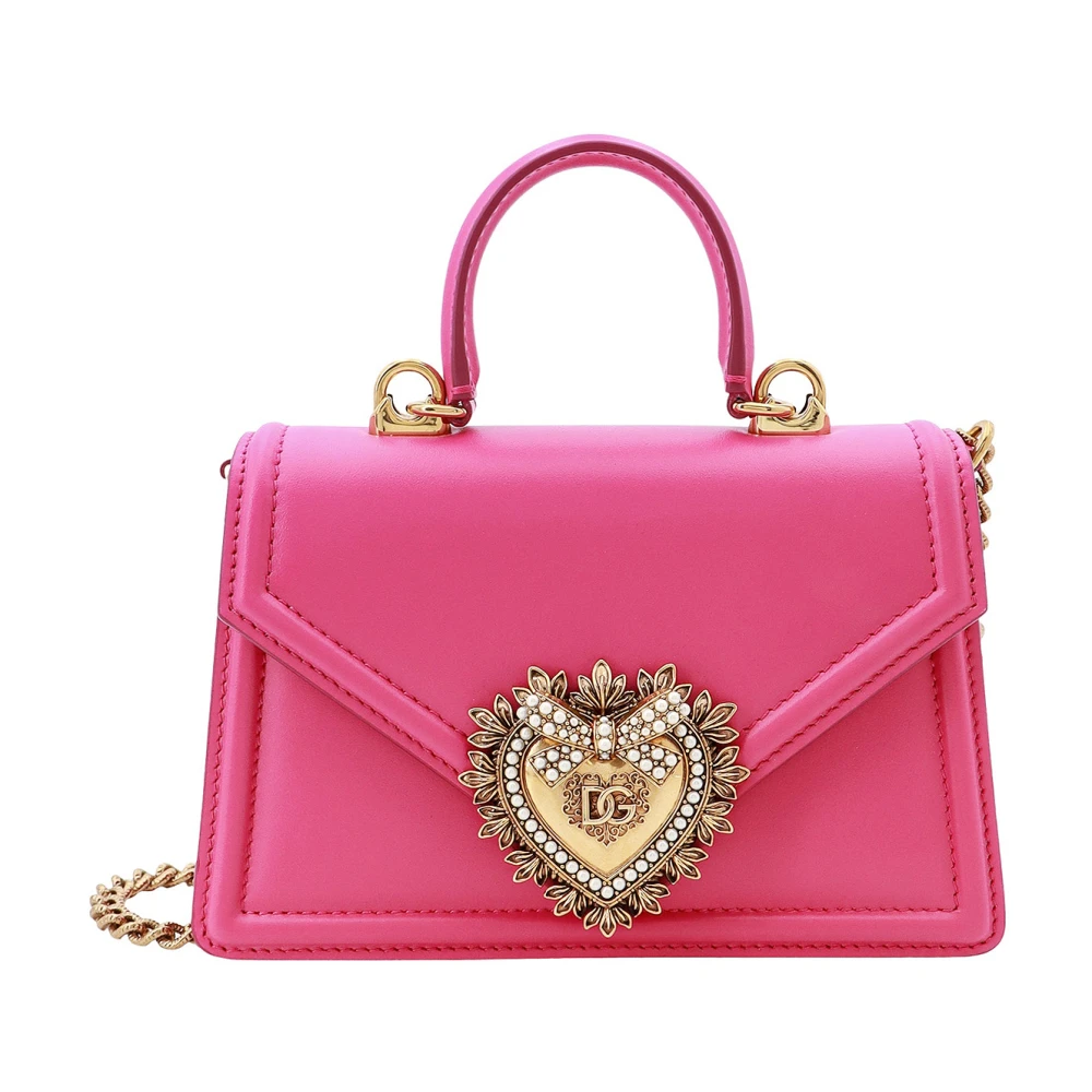 Dolce & Gabbana Leren schoudertas met metalen monogram Pink Dames