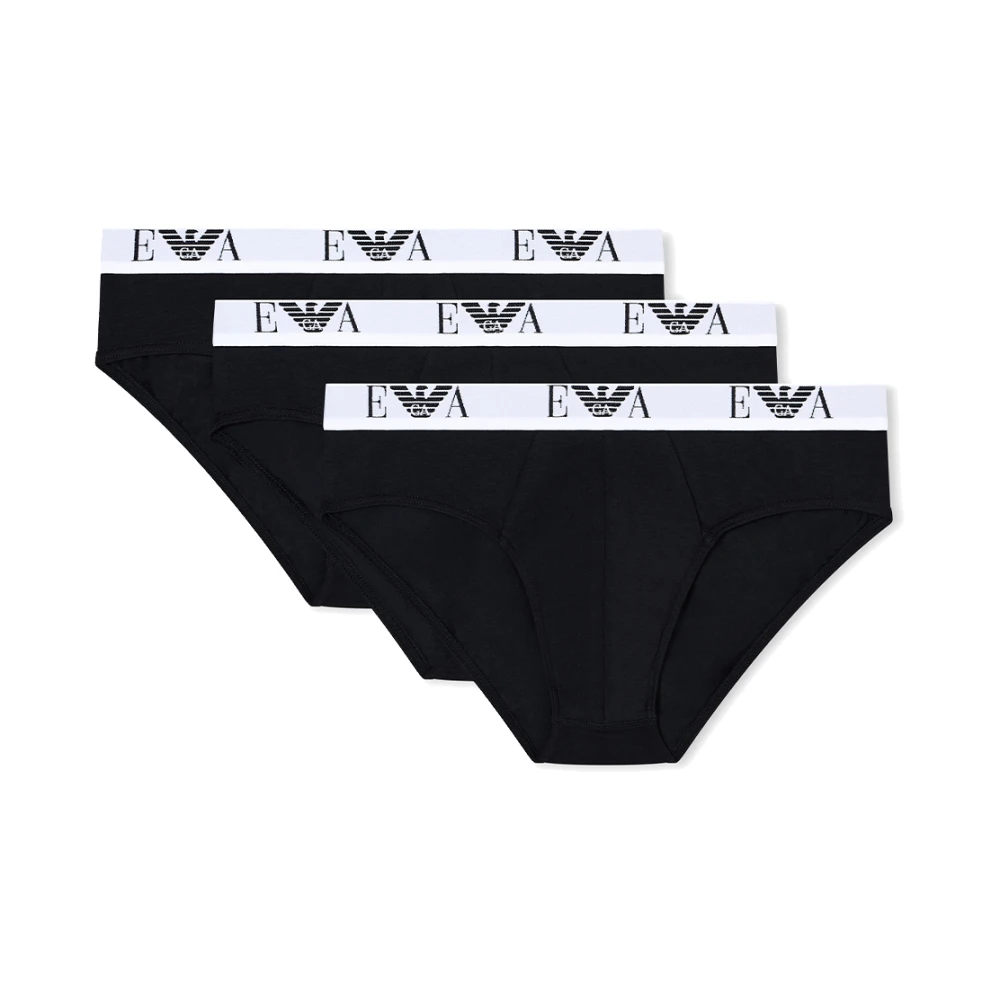 Emporio Armani Herr Svart Underkläder L, Bomull, Set Med Tre Briefs I Stretchbomull