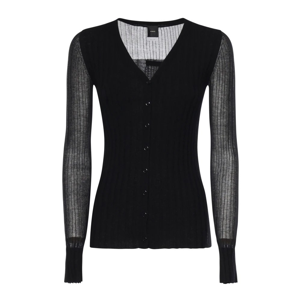 Pinko Vrouw Zwart Truien & Vesten Dames, L, Wol, Lichtgewicht Geribbelde Gebreide Cardigan