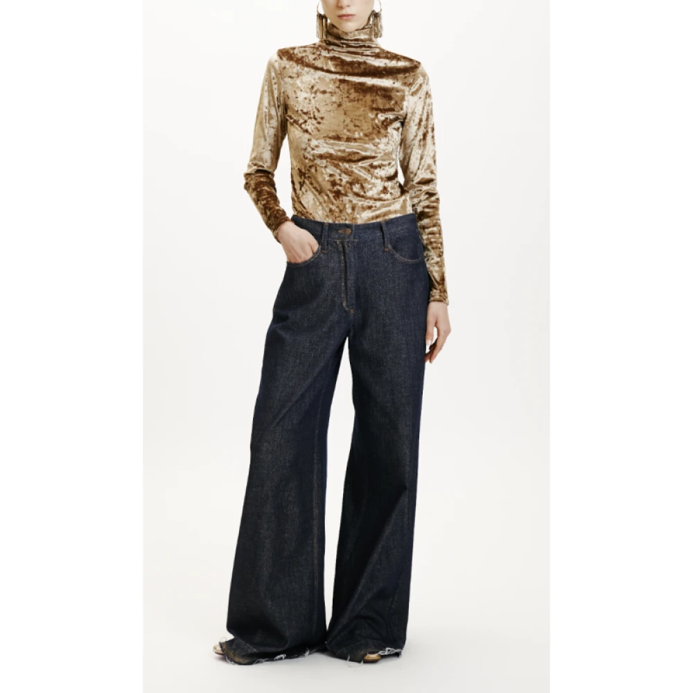 Momoni Denim Aoki Broek met Gouden Laminering Gray Dames
