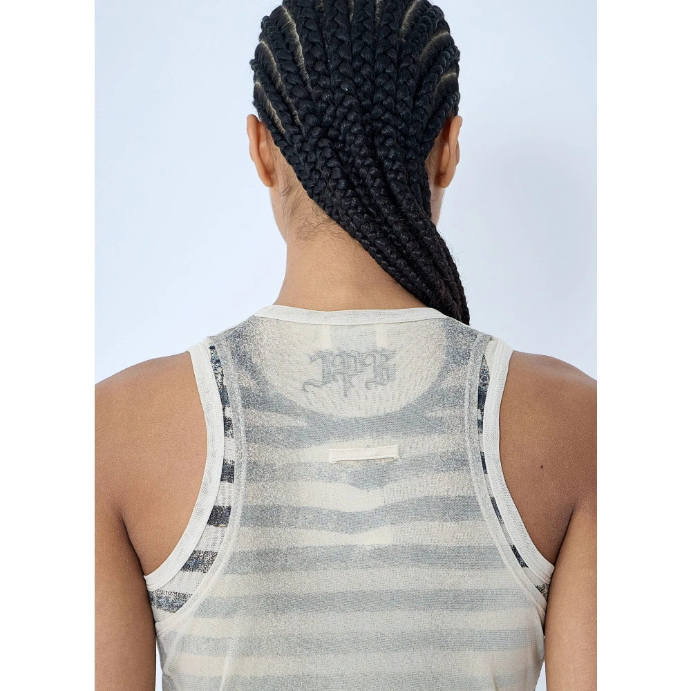 Jean Paul Gaultier Tattoo Rose & Bird Print Tank Top Beige Dames