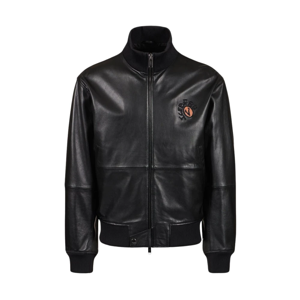 Iceberg Leren bomberjack met beerdetail Black Heren