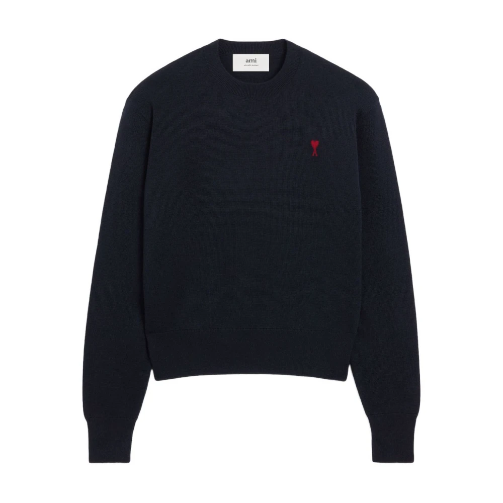 Ami Paris Men's Blue Jumpers For A Stylish Look - Round-Neck Knitwear - M - Knitwear
