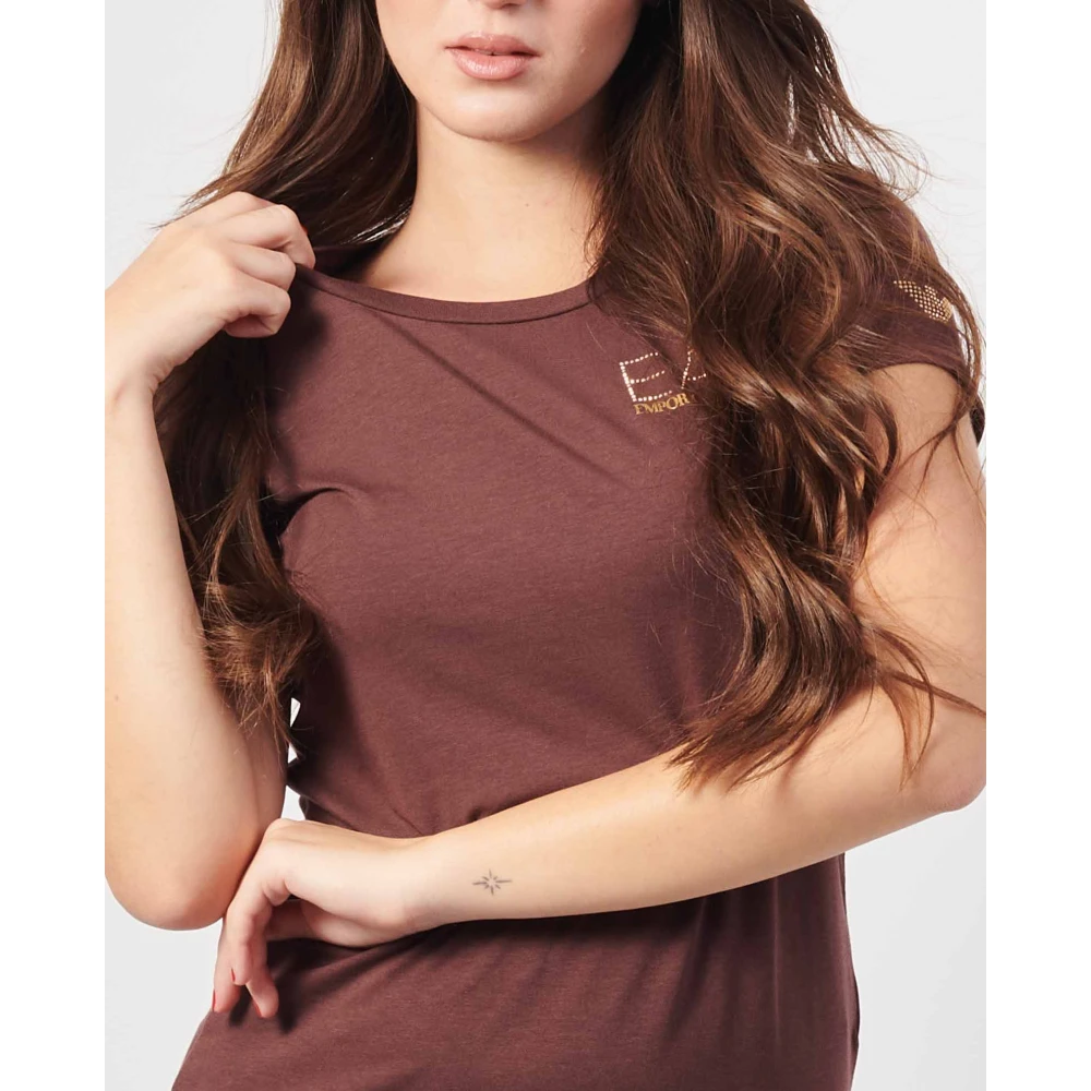 Emporio Armani Bruine Katoenen T-shirt met Ronde Hals Brown Dames