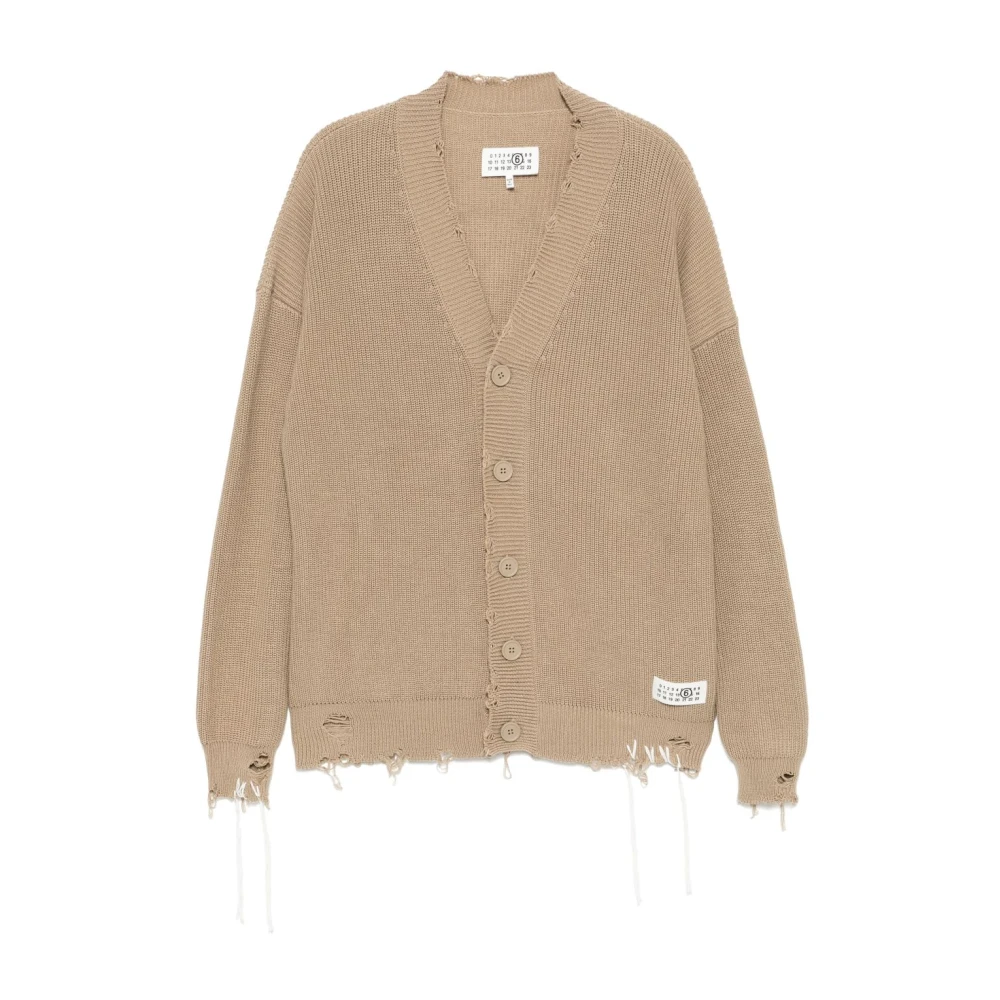 MM6 Maison Margiela Versleten V-hals Cardigan in Zand Beige Heren