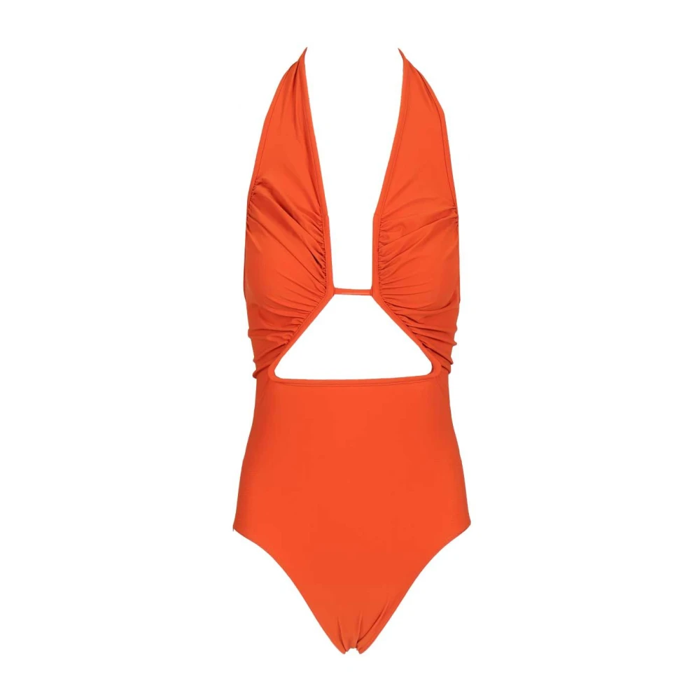 Rick Owens Women's Orange Swimsuits, M, Halter Prong One-Piece Swimsuit With Cut-Out