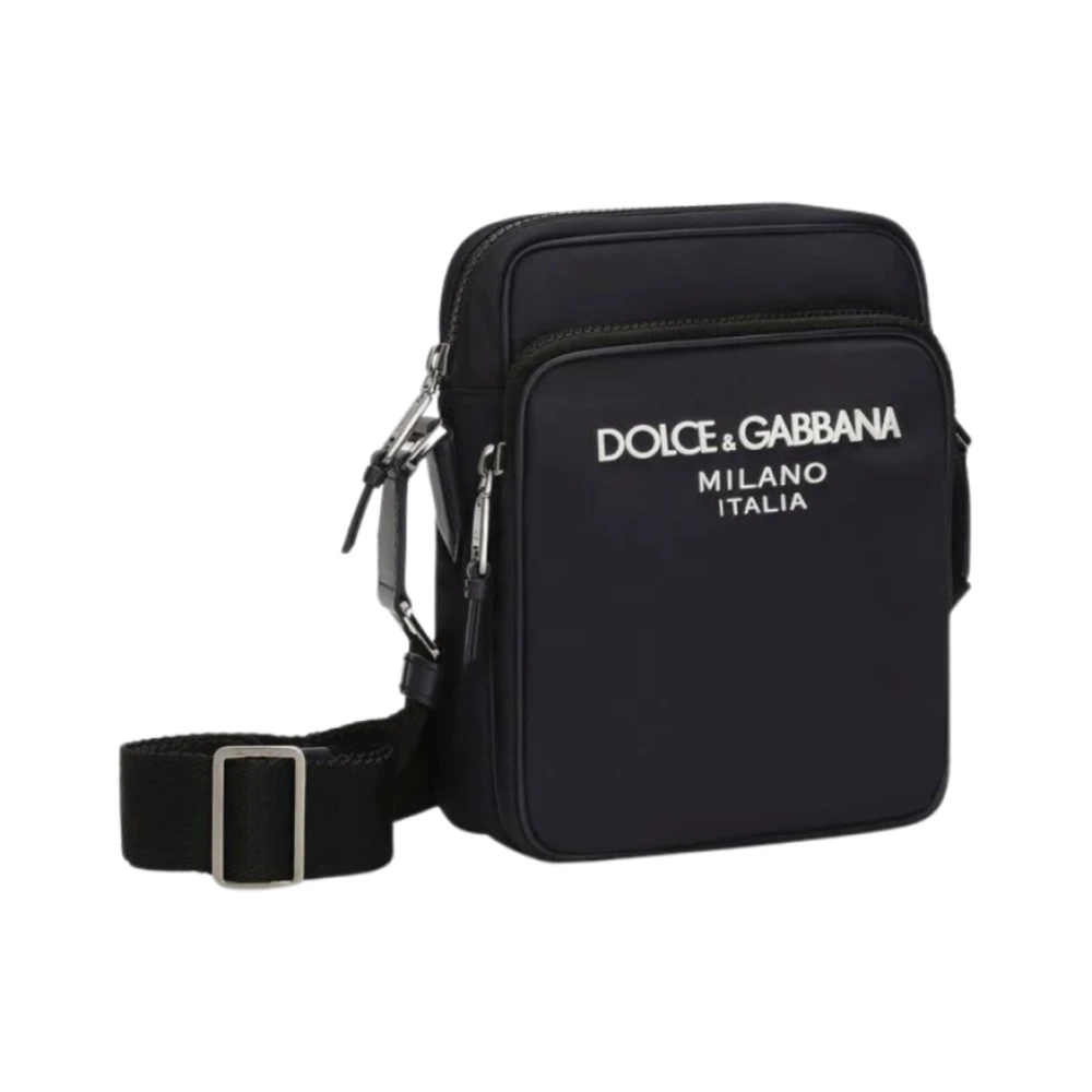Dolce & Gabbana Marineblauwe Nylon Schoudertas met Wit Relief Logo Blue Heren