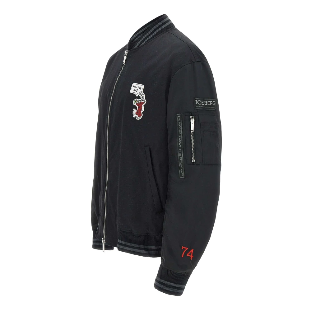 Iceberg Zwarte Katoenen Jas met Cartoonprint Black Heren