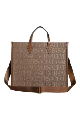 Top Handle Jacquard Läder Logo Crossbody Tygväska