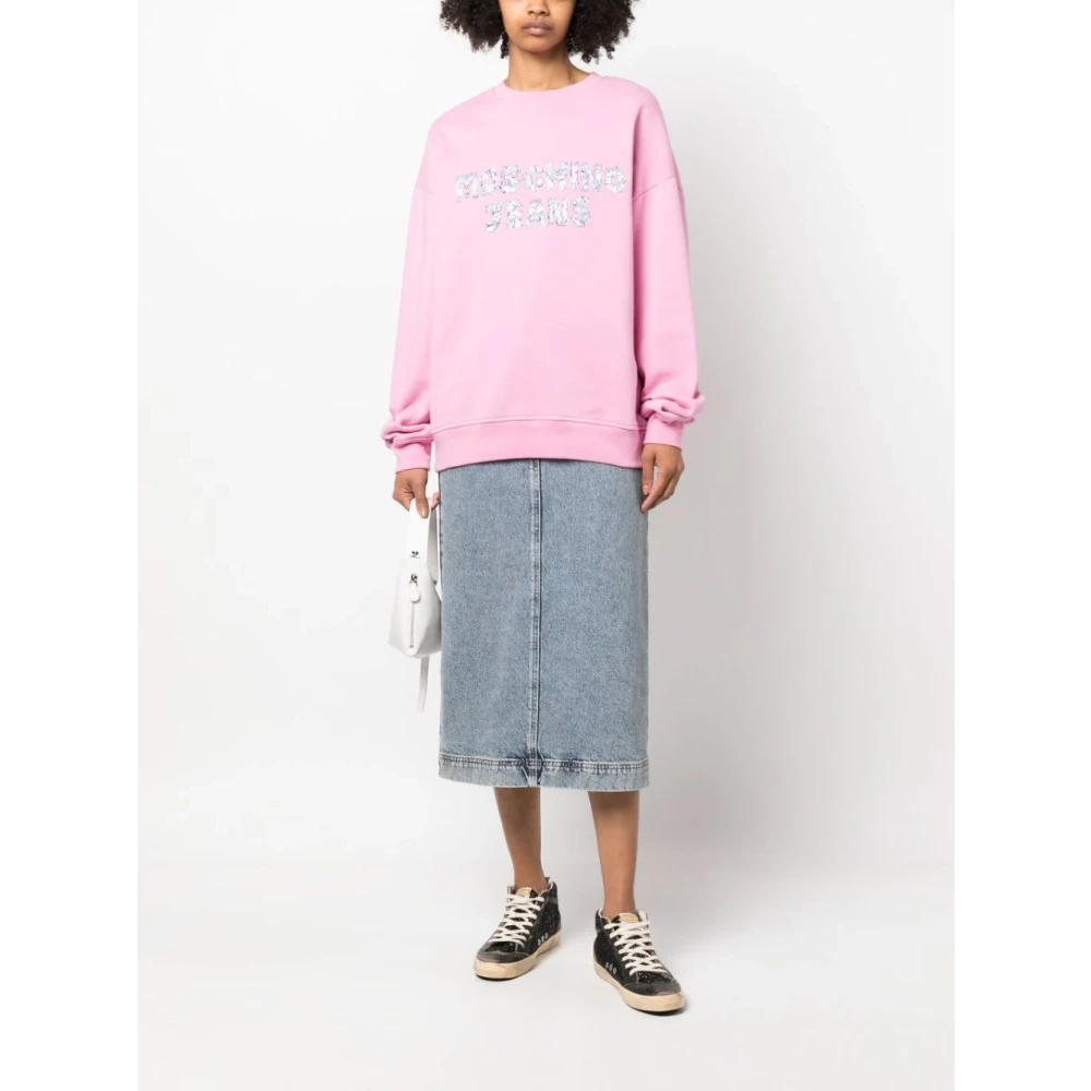 Moschino Roze Crew Neck Sweater met Logo Print Pink Dames