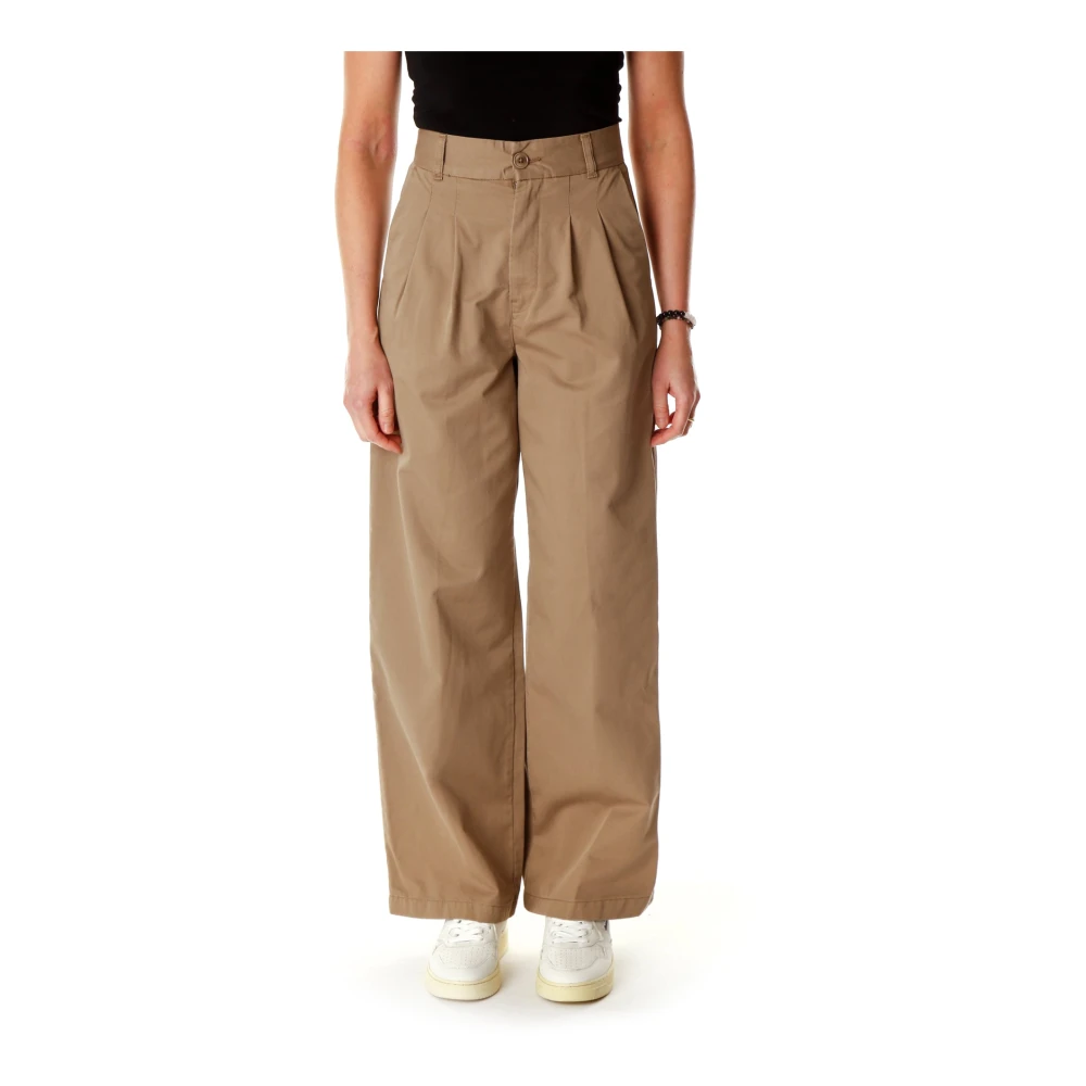 Carhartt WIP Hoge Taille Loose Fit Katoenen Broek Beige Dames