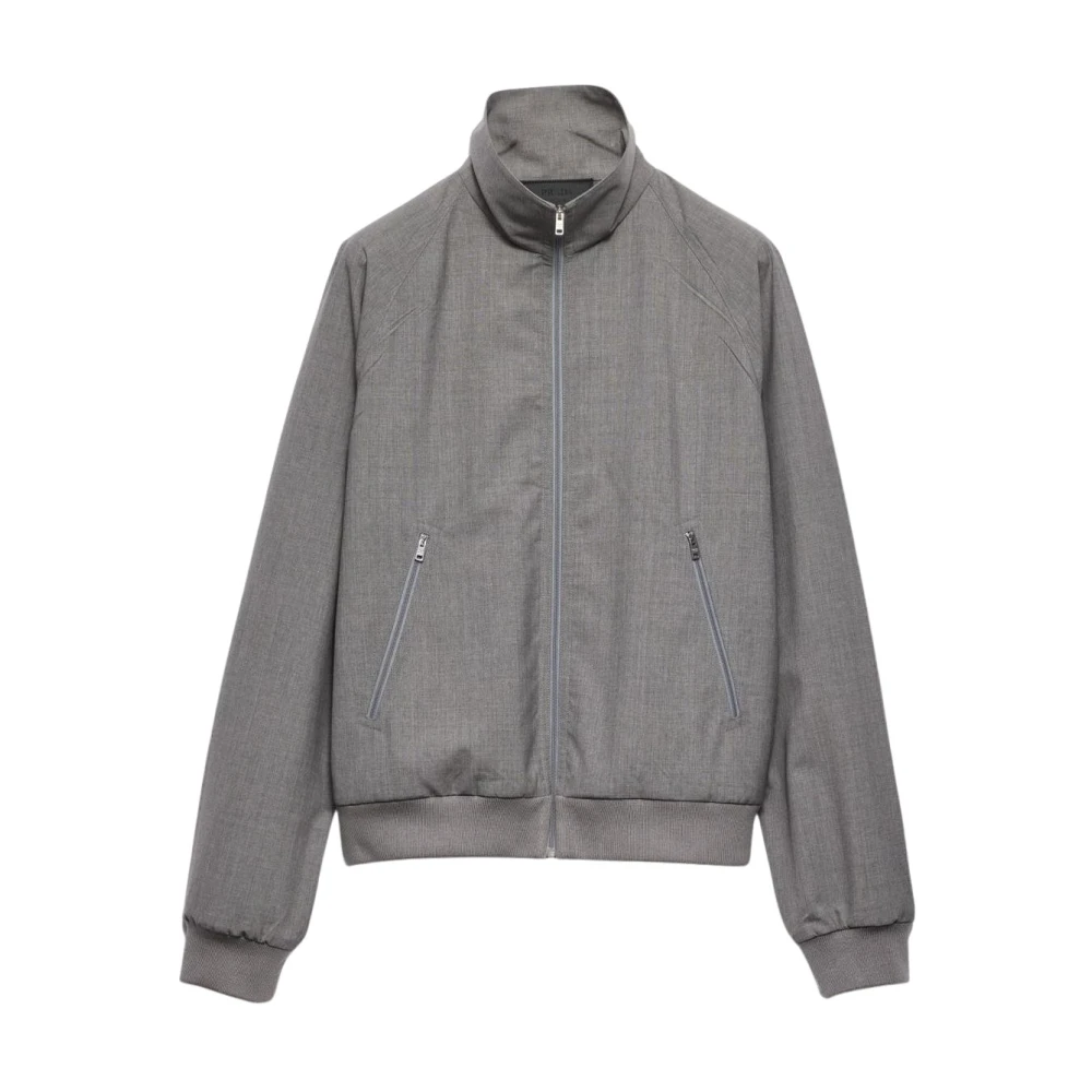 Prada Men's Gray Lightweight Zip-Up Jacket With High Neck And Front Pockets