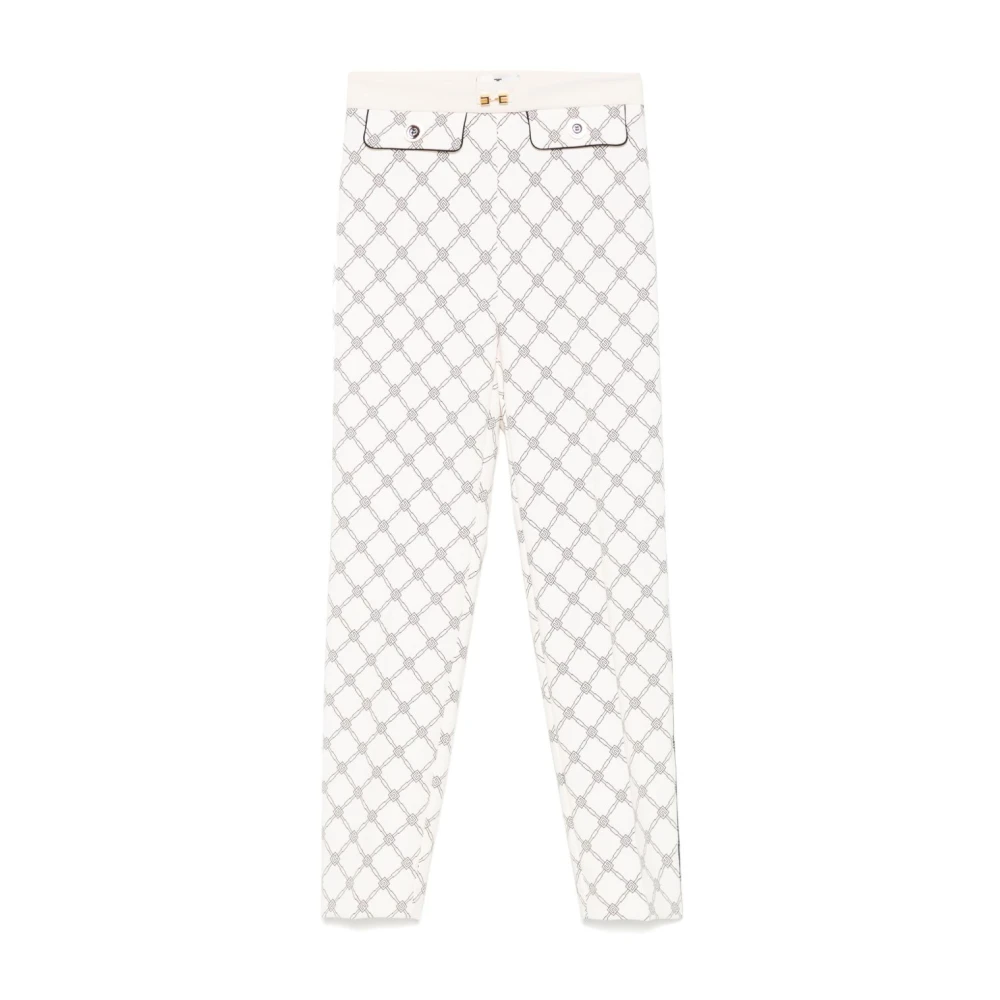 Elisabetta Franchi Witte Broek Met Zijrits Detail White Dames
