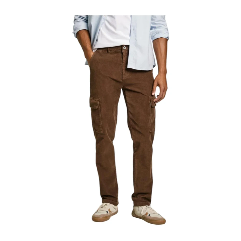 Pepe Jeans Men's Brown Slim Cargo Corduroy Pants