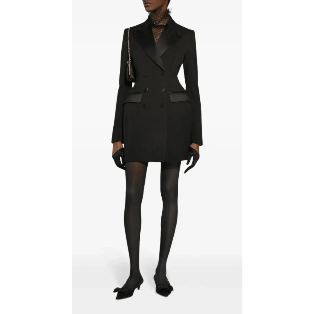 Dolce & Gabbana Zwart Wolblend Double-Breasted Jas Black Dames