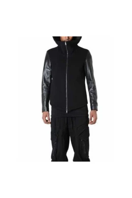 Hooded Jacket with Leather Sleeves