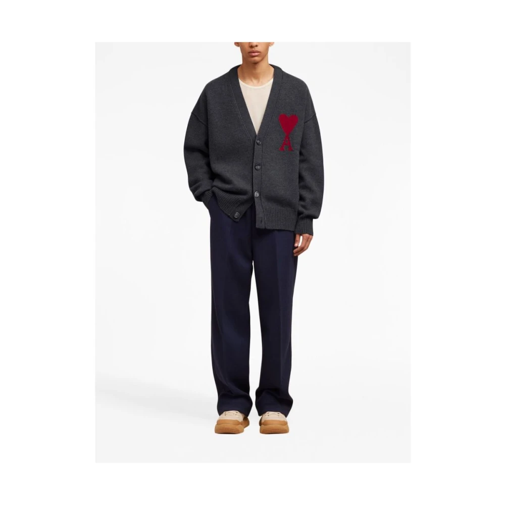 Ami Paris Grijze Wollen Gebreide V-Hals Trui Gray Dames