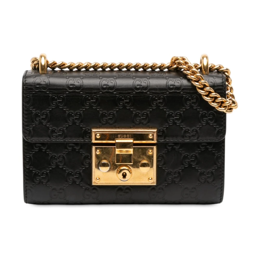 Gucci Vintage Women's Black Vintage Cross Body Bags, One Size, Pre-Owned Embossed Leather Shoulder Bag