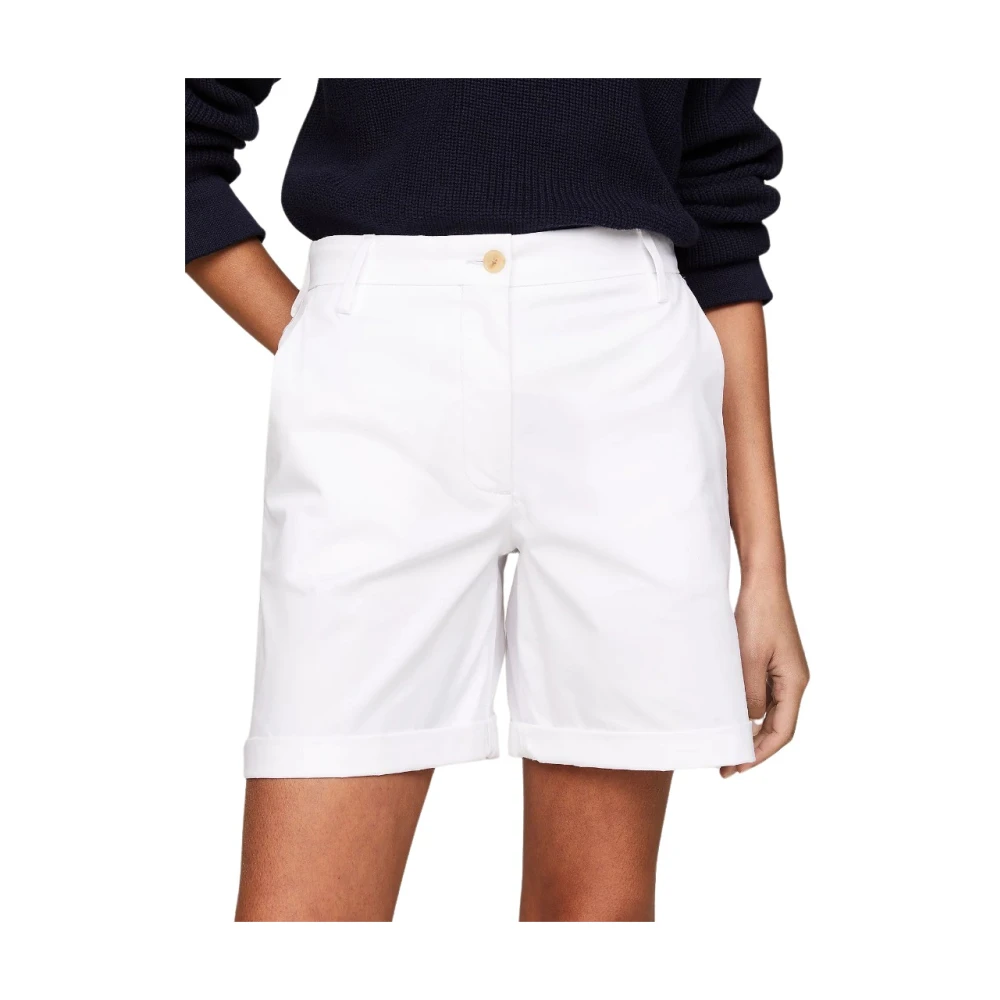 Tommy Hilfiger Stretch Chino Mom Fit Shorts White Dames