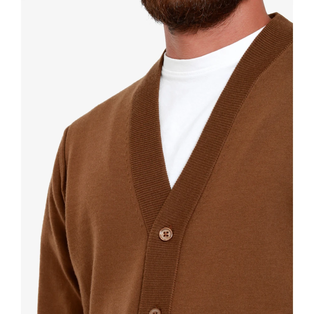 Paolo Pecora Bruine Wol V-Hals Cardigan Sweater Brown Heren