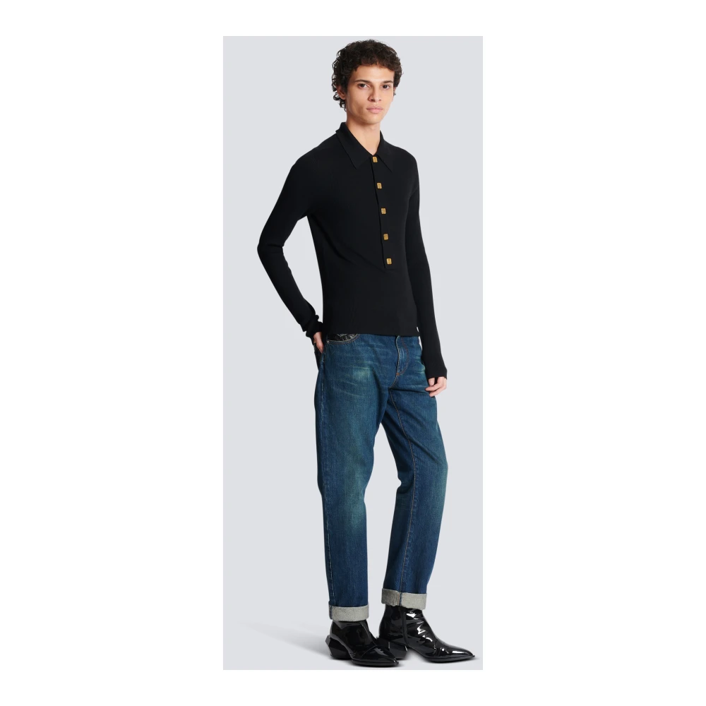Balmain Wol PB knoopsluiting polo shirt Black Heren