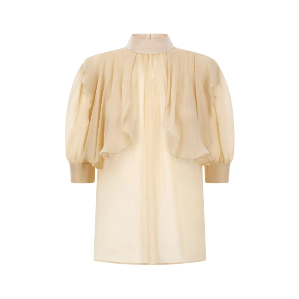 Roberto Cavalli Hoge hals doorschijnende blouse Beige Dames