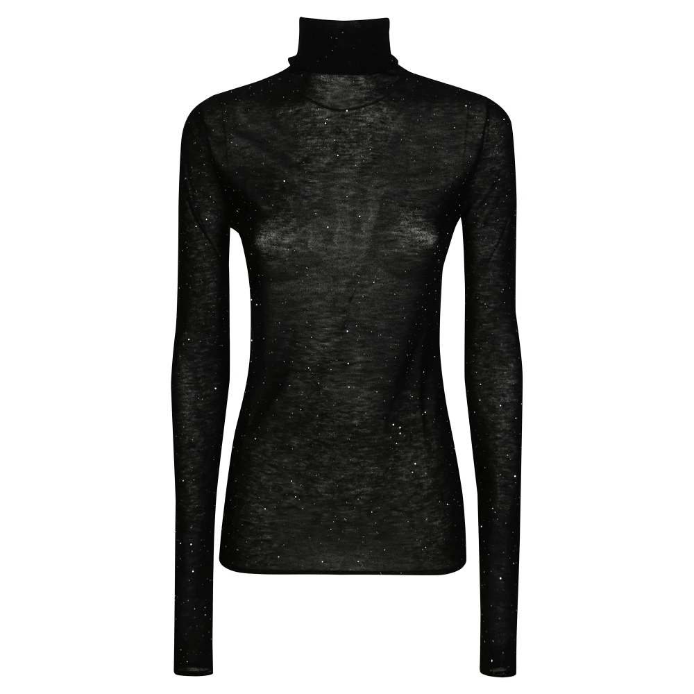 Pinko Women's Black Turtlenecks, L, Ultrafine Moss Knit Top
