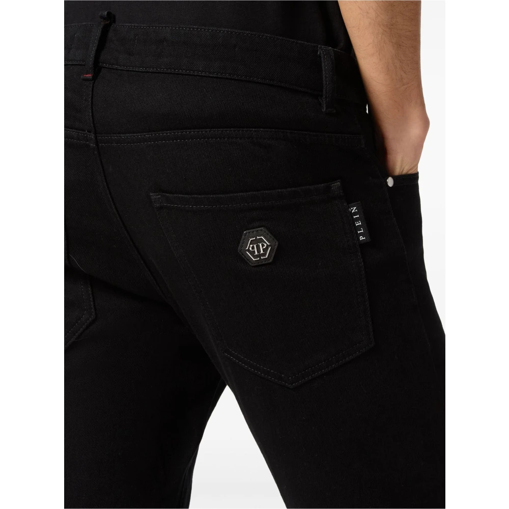 Philipp Plein Zwarte Skinny Denim Jeans Studs Logo Black Heren