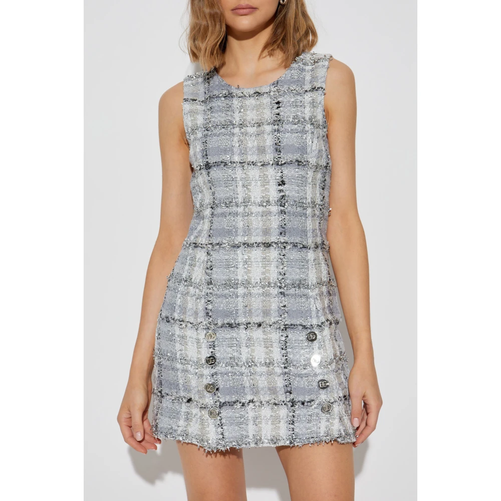 Dolce & Gabbana Mouwloze tweed jurk Gray Dames