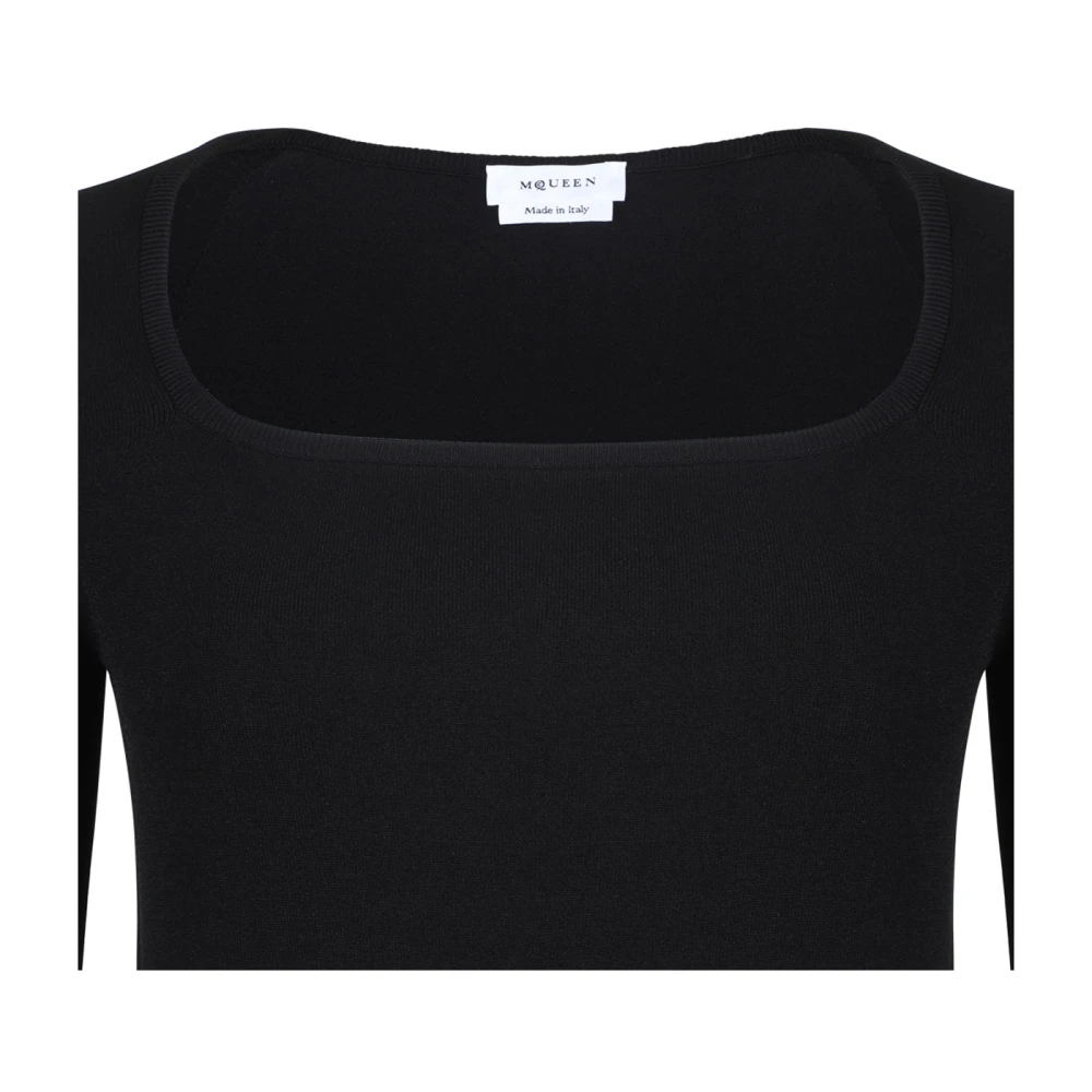 alexander mcqueen Zwarte Vierkante Hals Top Medium Mouwen Black Dames