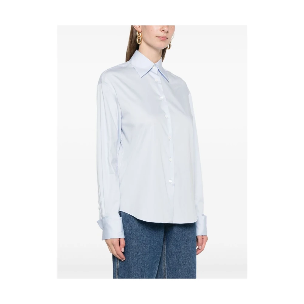 Mazzarelli Blauw Katoenmix Overhemd Franse Manchetten Blue Dames