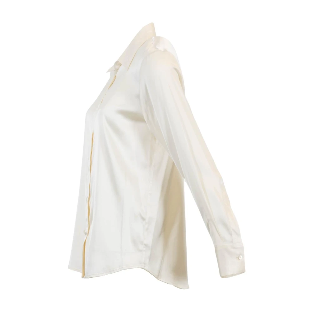 PESERICO Zijden Shirt V-hals Revers Manchetten Beige Dames