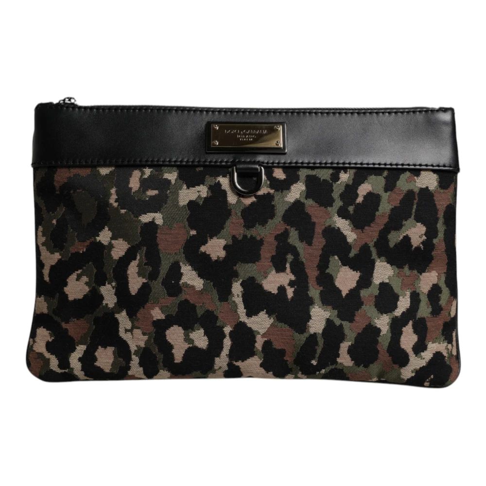 Dolce & Gabbana Women's Leopard Jacquard Print Logo Plaque Pouch Bag