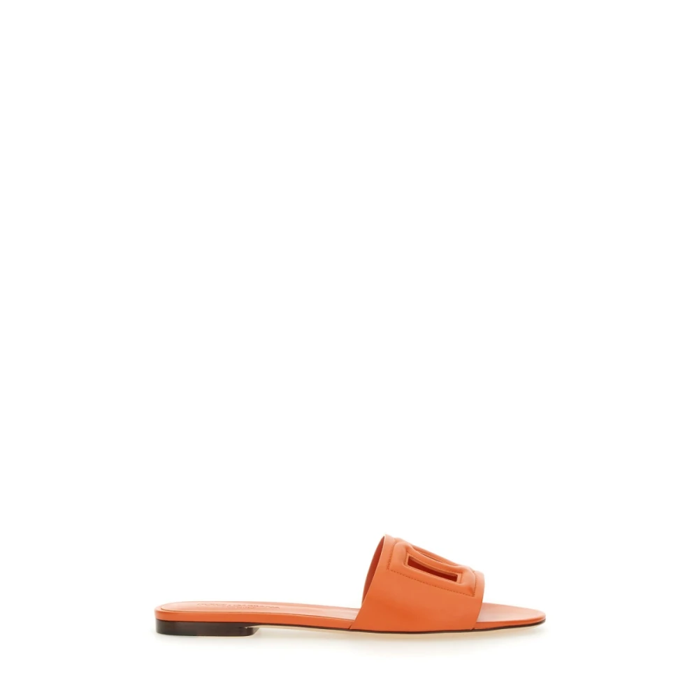 Dolce & Gabbana Orange Sliders, Female, 5 Uk, Calfskin Sliders With Dg Logo