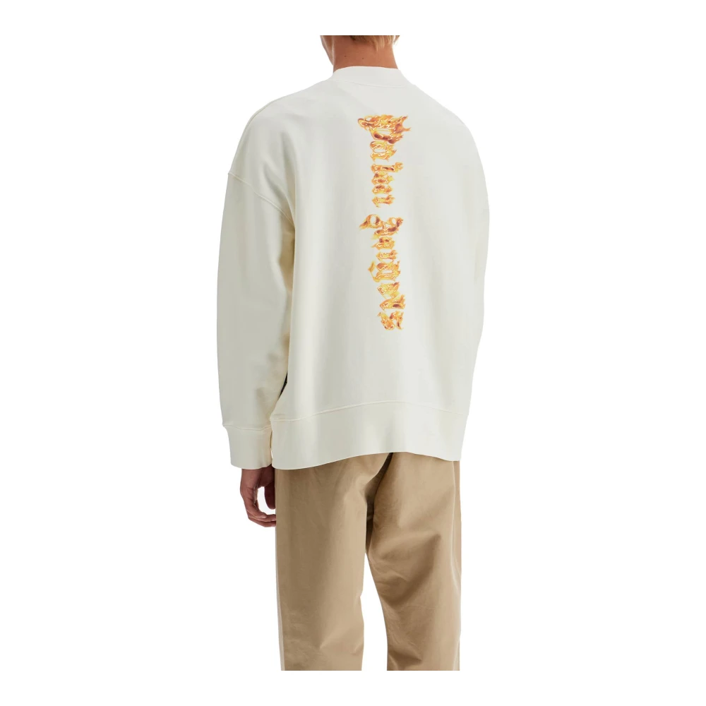 Palm Angels Brandende Palm Oversized Crewneck Sweatshirt White Heren