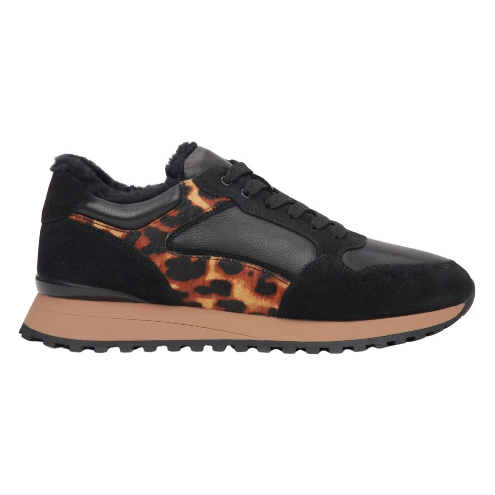 Estro Black Sneakers, Female, 7 Uk, Leather Trainers With Fur Lining