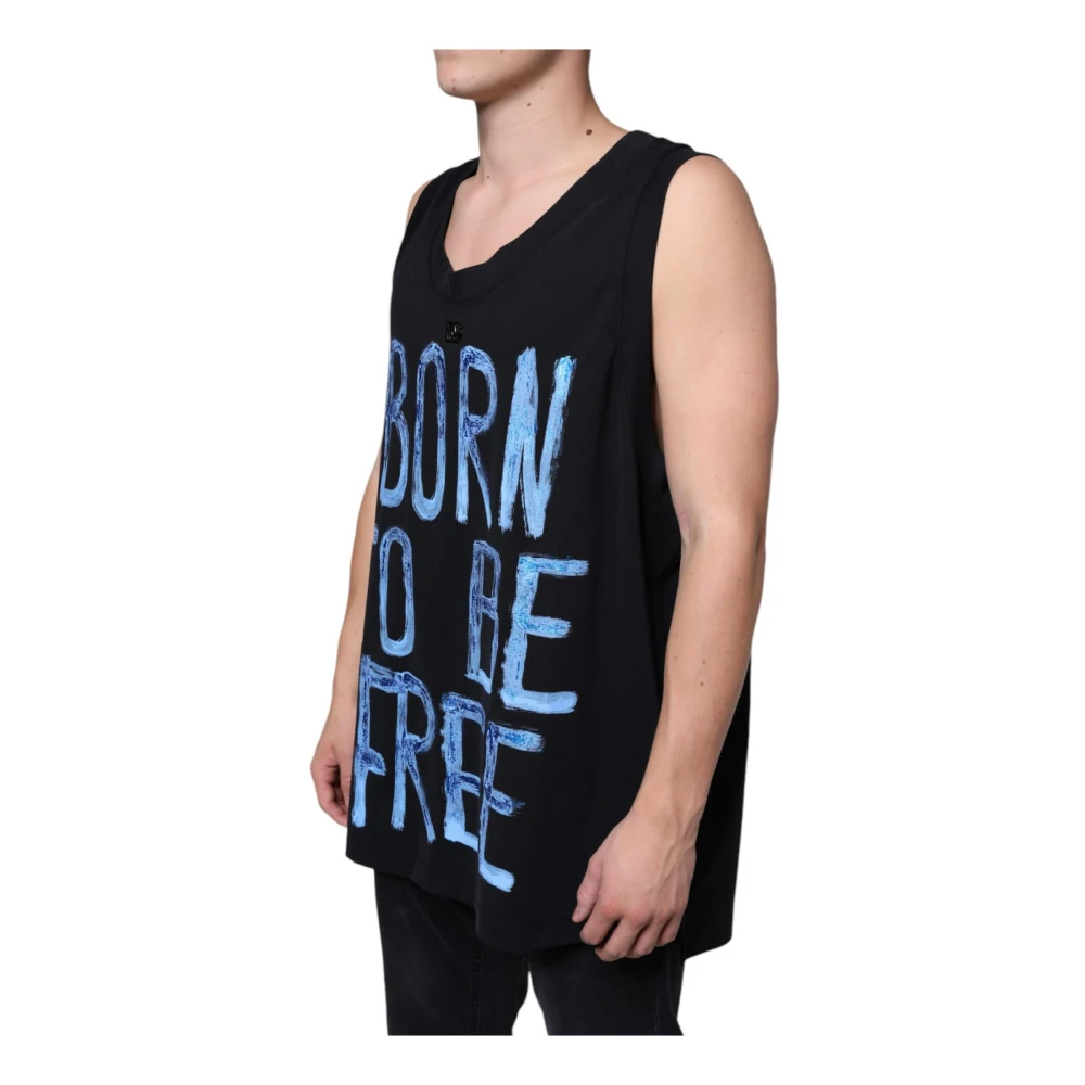 Dolce & Gabbana Vrijheid Mouwloos Katoenen T-shirt Black Heren
