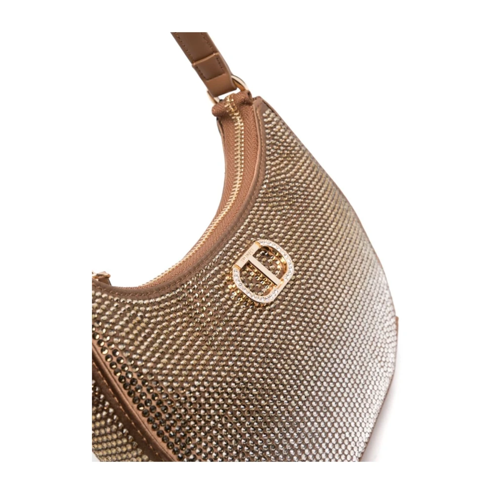 Twinset Schouderzak met Strass en Logolabel Brown Dames